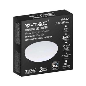 Plafon V-TAC 24W mleczny zmiana koloru CCT fi.350 VT-8424 3000K-6400K 2600lm