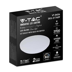 Plafon V-TAC 36W Mleczny Zmiana Koloru CCT fi.480 VT-8436-M-N 3000K-6400K 3900lm