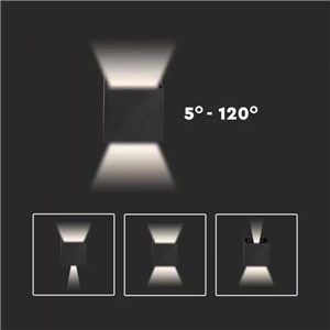Oprawa ścienna V-TAC 5W kinkiet góra dół regulowana szary kwadrat IP65 BRIDGELUX VT-759-G 3000K 700lm