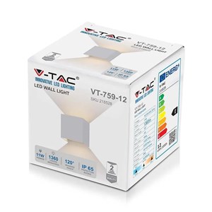 Oprawa Ścienna V-TAC 11W LED Góra Dół Regulowana Chip BRIDGELUX Biały Kwadrat IP65 VT-759-12-W 4000K 1360lm