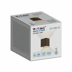 Oprawa Ścienna V-TAC 11W LED Góra Dół Regulowana Brąz Corten Kwadrat IP65 VT-759-12 3000K 1360lm