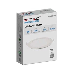 Panel LED V-TAC Premium Downlight 6W Okrągły fi120 VT-607 2700K 490lm