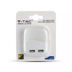 Lampka nocna do gniazdka LED z USB V-TAC SAMSUNG CHIP kwadrat VT-84-SQ 4000K 10lm