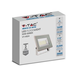 Projektor LED V-TAC 20W SMD F-class biały VT-4924-W 4000K 1650lm 2 lata Gwarancji