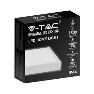 Oprawa sufitowa plafoniera V-TAC 18W LED kwadrat IP44 23x23cm biały VT-8618W-SQ 3000K 1800lm