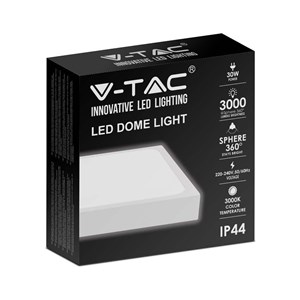 Oprawa sufitowa plafoniera V-TAC 30W LED kwadrat IP44 42x42cm biały VT-8630W-SQ 6500K 3000lm
