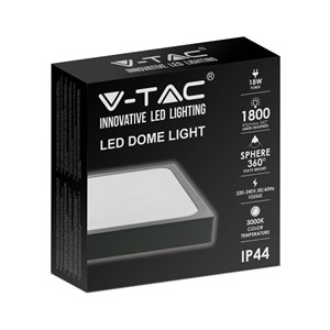 Plafon V-TAC 18W LED Kwadrat IP44 23x23cm Czarny VT-8618B-SQ 4000K 1800lm