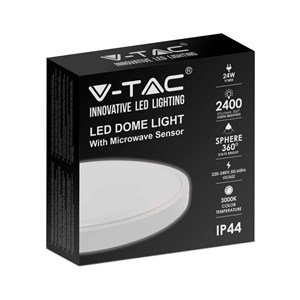 Plafon V-TAC 24W LED okrągły IP44 czujnik ruchu mikrofalowy 30cm biały VT-8624S-W-RD 4000K 2400lm