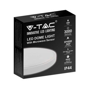 Oprawa sufitowa plafoniera V-TAC 30W LED okrągły IP44 czujnik ruchu mikrofalowy 42cm biały VT-8630S-W-RD 4000K 3000lm