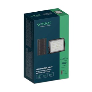 Projektor LED Solarny V-TAC 10W Pilot, AUTO, Timer, IP65 Czarny VT-80W 6400K 800lm