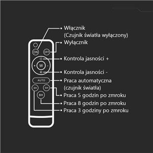 Projektor LED Solarny V-TAC 10W Pilot, AUTO, Timer, IP65 Czarny VT-80W 6400K 800lm