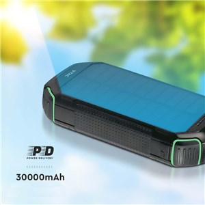 Power Bank V-TAC 30000mAh Czarny, Solarny, Ładowanie Bezprzewodowe SZYBKI 20W 2xUSB V-TAC VT-33333