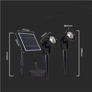 Oprawa Gruntowa Ogrodowa Wbijana LED V-TAC Solarna Zestaw 2x1.2W IP65 VT-11031 3000K 90lm 3 Lata Gwarancji