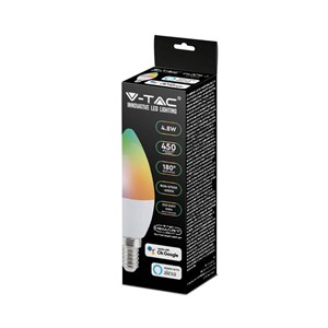 Żarówka LED smart WI-FI V-TAC 4.8W E14 świeca tuya Alexa Google Home VT-5114-N RGB+2700K-6400K 450lm