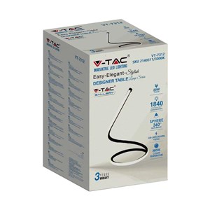 Lampka stołowa nocna LED V-TAC gięty czarny profil 20W 35cm VT-7312-B-N 3000K 1840lm 3 lata gwarancji