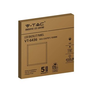 Panel LED V-TAC 36W 600x600 LED Backlight 33mm 120Lm/W VT-6436 6400K 4320lm 5 Lat Gwarancji