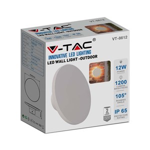 Oprawa Ścienna Kinkiet 12W V-TAC Biały Okrągły IP65 VT-8612W-RD 3000K 1200lm