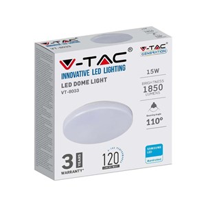 Plafon Natynkowy Okrągły V-TAC 15W LED SAMSUNG CHIP IP44 120Lm/W VT-8033 3000K 1850lm 3 Lata Gwarancji