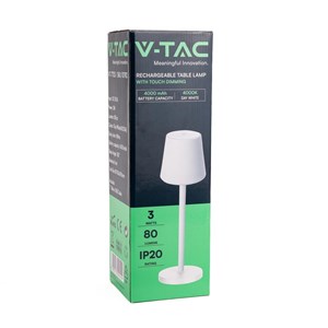 Lampka biurkowa nocna V-TAC 3W LED 39cm ładowanie ściemnianie biała VT-7703 4000K 70lm 2 lata Gwarancji