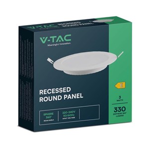 Panel LED V-TAC wpuszczany premium downlight 3W okrągły fi90 VT-61003 4000K 330lm 2 lata Gwarancji