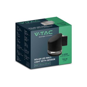 Kinkiet Ogrodowy Ścienny Solarny V-TAC 1W LED Czarny IP54 VT-1138 3000K 70lm 3 Lata Gwarancji