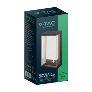 Kinkiet Ogrodowy Ścienny Solarny V-TAC 1W LED Czujnik Ruchu IP65 Czarny VT-1193 3000K 95lm