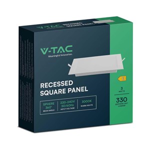 Panel LED V-TAC wpuszczany premium downlight 3W kwadrat 90x90 VT-61003 6500K 330lm