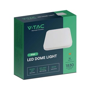 Oprawa sufitowa plafoniera V-TAC 18W LED kwadrat 25x25cm natynkowy IP44 biały VT-8618 3000K 1830lm