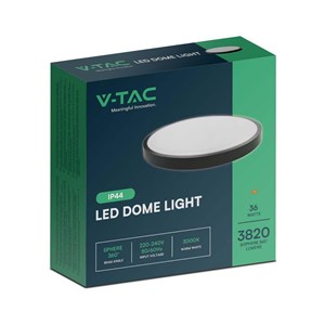 Plafon V-TAC 36W LED okrągły 35cm natynkowy IP44 czarny VT-8630B 6500K 3820lm
