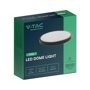 Oprawa sufitowa plafoniera V-TAC 24W LED okrągły 30cm natynkowy IP44 czarny VT-8624B 3000K 2500lm
