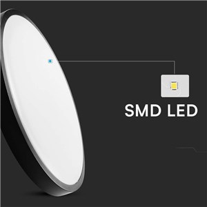 Oprawa sufitowa plafoniera V-TAC 24W LED okrągły 30cm natynkowy IP44 czarny VT-8624B 3000K 2500lm