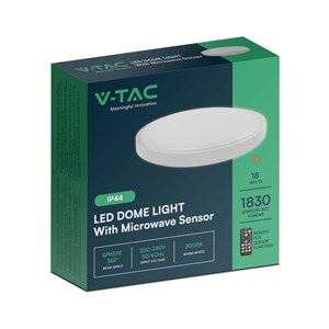 Plafon V-TAC 18W LED okrągły 29cm natynkowy pilot czujnik ruchu IP44 biały VT-8618S 4000K 1830lm