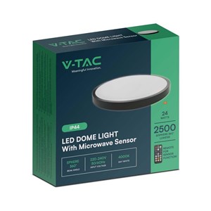 Plafon V-TAC 24W LED okrągły 35cm natynkowy pilot czujnik ruchu IP44 czarny VT-8624S 4000K 2500lm