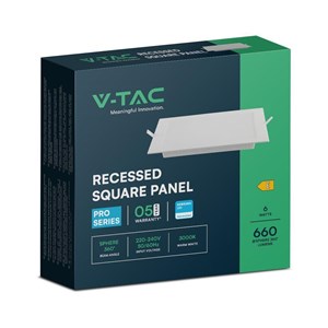 Panel Wpuszczany V-TAC 6W LED SAMSUNG CHIP Kwadrat 120x120mm VT-61006SQ-S 3000K 660lm