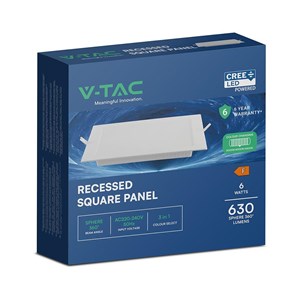 Panel wpuszczany downlight V-TAC 6W LED CREE CHIP kwadrat 120x120mm VT-61006CCT 3000K-4000K-6500K 630lm 6 lat gwarancji