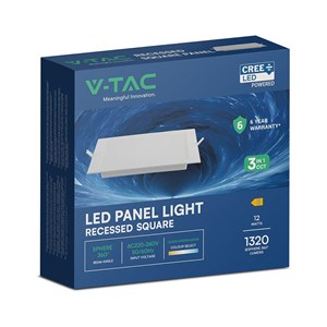Panel wpuszczany downlight V-TAC 12W LED CREE CHIP kwadrat 170x170mm VT-61012CCT 3000K-4000K-6500K 1320lm 6 lat gwarancji