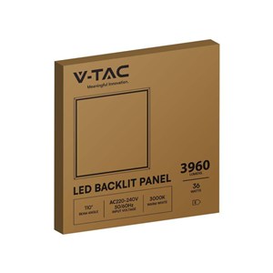 Panel LED V-TAC 36W 600x600 LED Backlight 33mm 120Lm/W VT-60036 3000K 3960lm