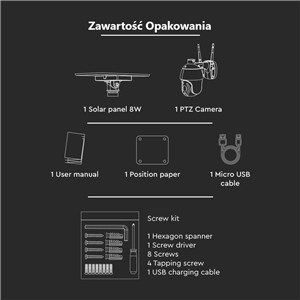 Kamera Zewnętrzna V-TAC WiFi HD SMART Solarna Obrotowa PTZ IR Czarna VT-11024