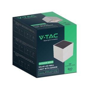 Oprawa Ścienna Solarna V-TAC 9W LED COB Regulowana Biała Kostka 15x15cm IP65 VT-11109 4000K 860lm