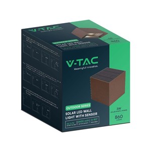 Oprawa Ścienna Solarna V-TAC 9W LED COB Regulowana Brąz Corten Kostka 15x15cm IP65 VT-11109 3000K 860lm