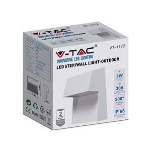 Oprawa Ścienna Elewacyjna 3W LED V-TAC Biała Kwadrat 230V IP65 VT-1172-W-N 4000K 300lm