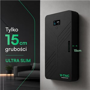 Magazyn bank energii V-TAC czarny 15cm ultra slim 14.33Wh 280Ah/51.2V 140A LFP BMS VT-14033 10 lat gwarancji