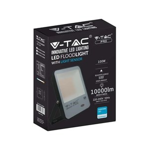 Projektor LED V-TAC 100W Czujnik Światła SAMSUNG CHIP 100Lm/W Czarny VT-117 6500K 10000lm 5 Lat Gwarancji