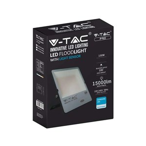 Projektor LED V-TAC 150W Czujnik Światła SAMSUNG CHIP 100Lm/W Czarny VT-167 6500K 15000lm 5 Lat Gwarancji