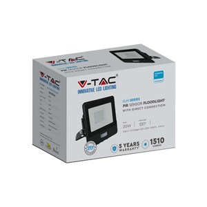 Naświetlacz LED V-TAC 20W SAMSUNG CHIP czujnik ruchu czarny Z mufą VT-128S-B 3000K 1510lm 5 lat gwarancji