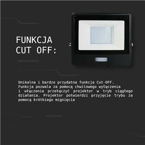 Naświetlacz LED V-TAC 20W SAMSUNG CHIP czujnik ruchu czarny Z mufą VT-128S-B 3000K 1510lm 5 lat gwarancji