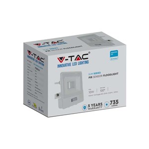 Projektor LED V-TAC 10W SAMSUNG CHIP Czujnik Ruchu Biały Przewód 1M VT-118S 4000K 735lm 5 Lat Gwarancji