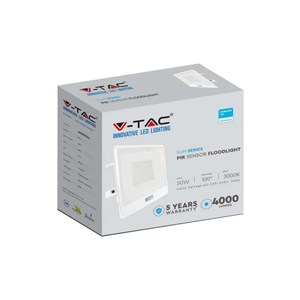 Naświetlacz LED V-TAC 50W SAMSUNG CHIP czujnik ruchu biały przewód 1M VT-158S-1 4000K 4000lm 5 lat gwarancji