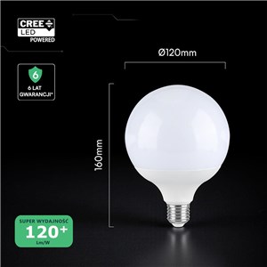 Żarówka LED V-TAC CREE CHIP 22W E27 kula glob G120 120Lm/W VT-242 6500K 2600lm 6 lat gwarancji
