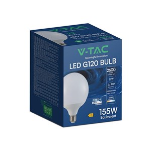 Żarówka LED V-TAC CREE CHIP 22W E27 kula glob G120 120Lm/W VT-242 6500K 2600lm 6 lat gwarancji